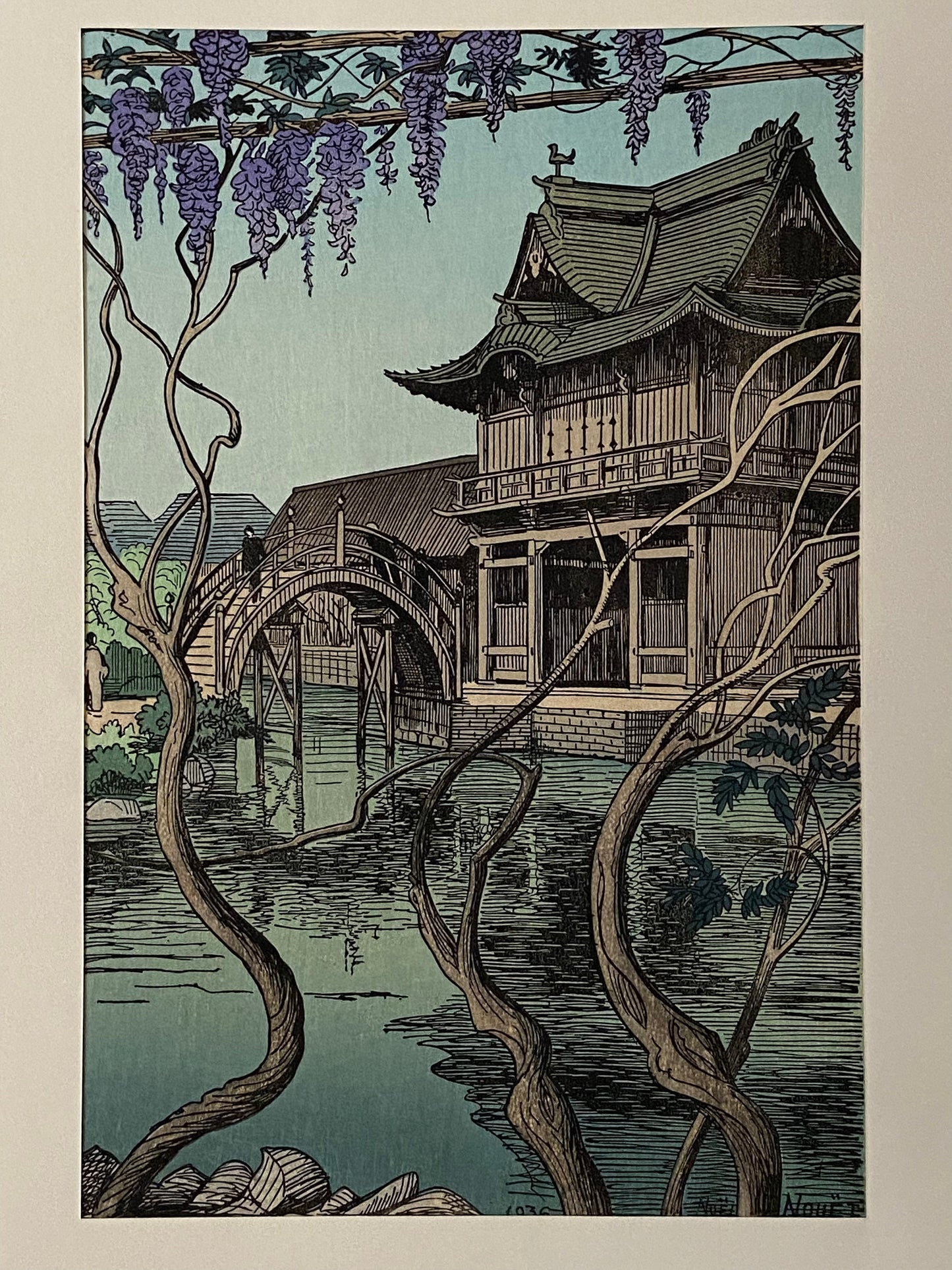 Japanese Ukiyoe, Shin-Hanga, Woodblock print, Noel Nouet, "Kameido Shrine".