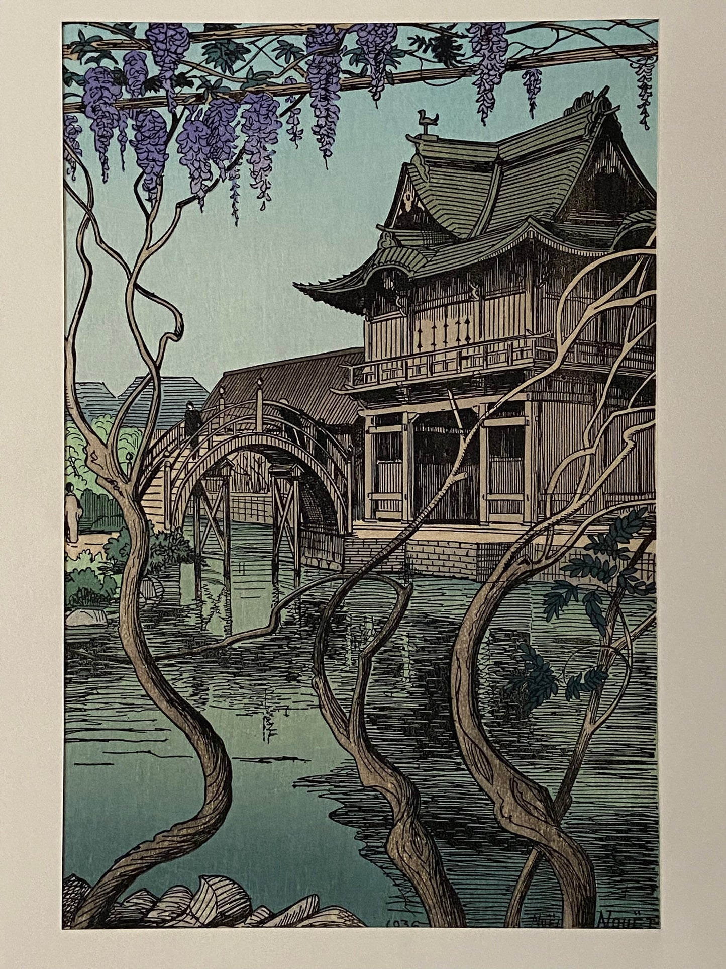 Japanese Ukiyoe, Shin-Hanga, Woodblock print, Noel Nouet, "Kameido Shrine".