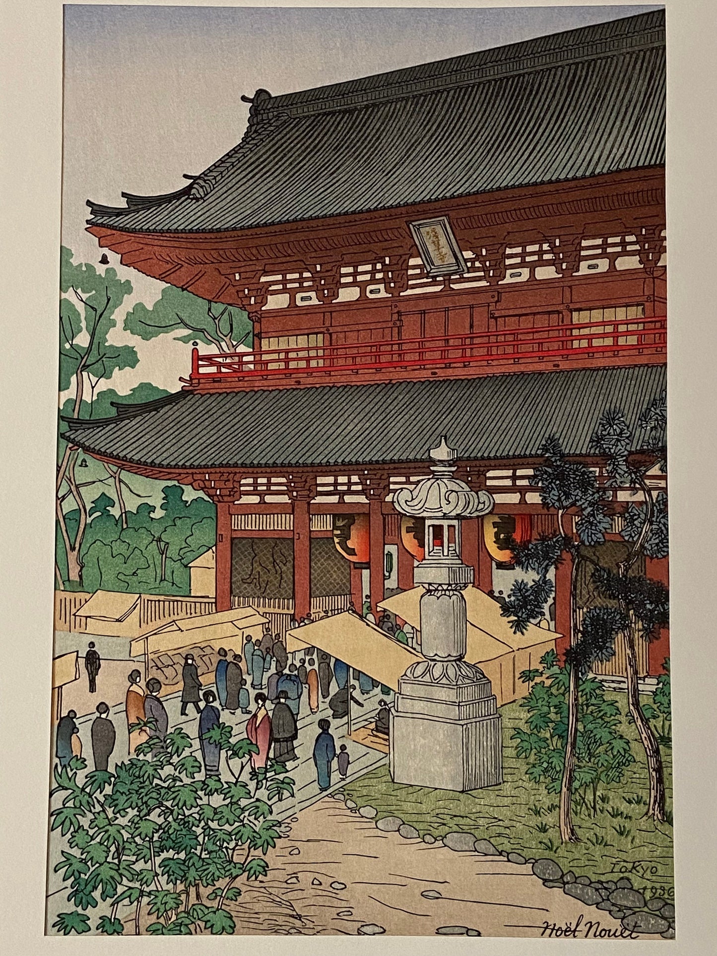 Japanese Ukiyoe, Shin-Hanga, Woodblock print, Noel Nouet, "Sensoji Temple (Asakusa)".