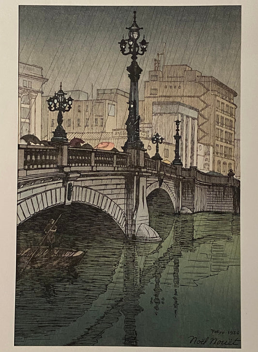 Japanese Ukiyoe, Shin-Hanga, Woodblock print, Noel Nouet, "Nihonbashi Bridge".
