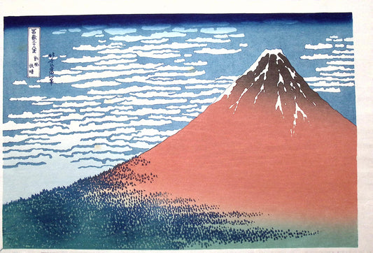 Japanese Ukiyo-e, Woodcut print, Hokusai, "Fine Wind, Clear Morning"
