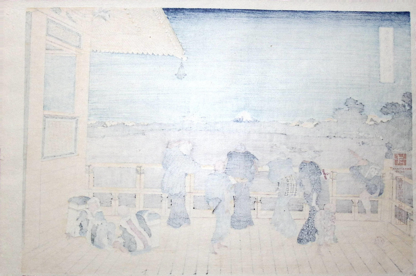 Japanese Ukiyo-e, Woodcut print, Hokusai, "Yoshida at Tōkaidō"