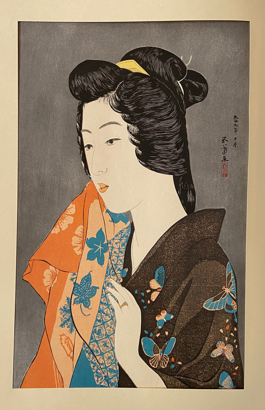 Japanese Ukiyoe, Shin-Hanga, Woodblock print, Hashiguchi Goyo, "Woman with a Hand Towel"