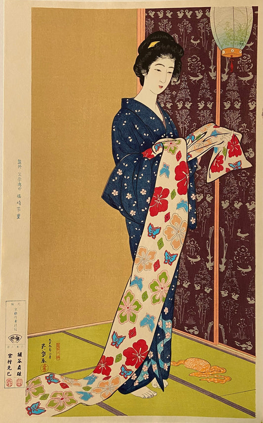 Japanese Ukiyoe, Shin-Hanga, Woodblock print, Hashiguchi Goyo, "Woman in Summer Kimono"