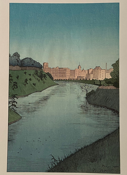 Japanese Ukiyoe, Shin-Hanga, Woodblock print, Noel Nouet, "Benkei Moat".