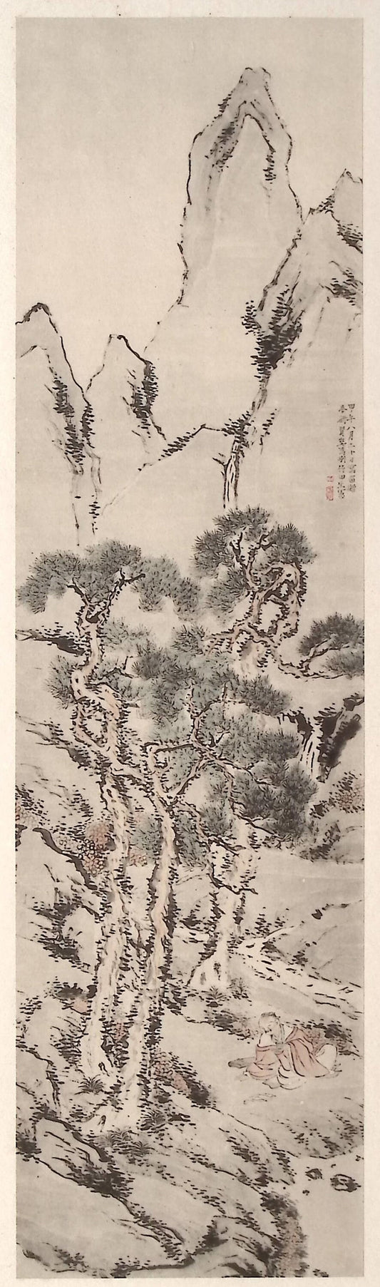 1909, Japanese antique woodblock print, Tanomura Chikuden, "松下読書図".