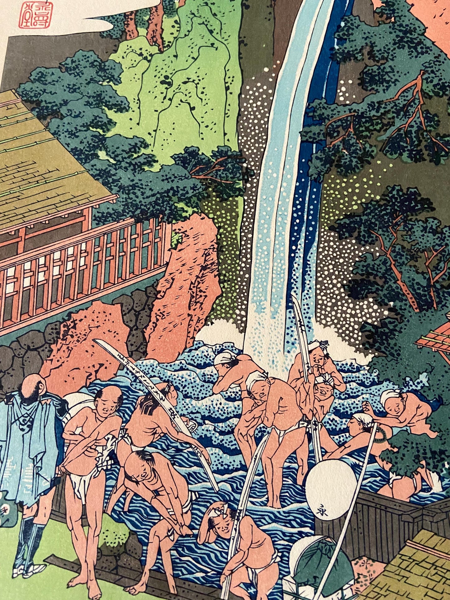 Japanese Ukiyo-e, Woodcut print, Katsushika Hokusai, "The Rôben Falls at Ôyama in Sagami Province"