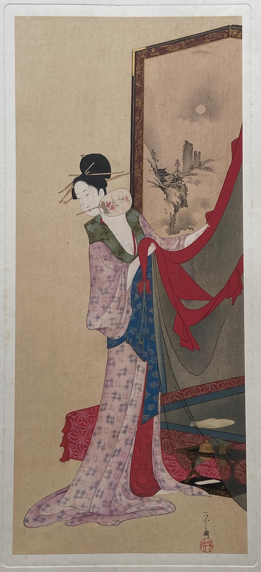 Japanese antique Ukiyoe, woodcut print, 1906, Japanese antique woodblock print, Hosoda Eishi, from Ukiyoe-ha-gashu.