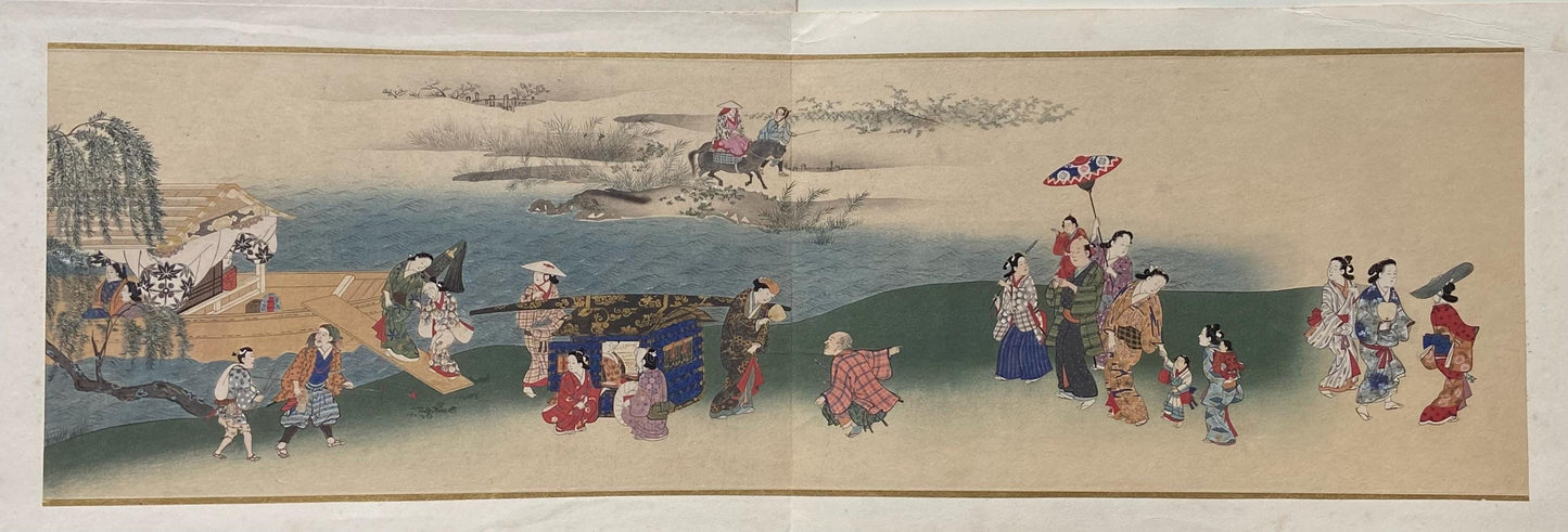 Japanese antique Ukiyoe, woodcut print, 1906, Japanese antique woodblock print, Miyagawa Choshun, "四季行楽図" ,from Ukiyoe-ha-gashu.