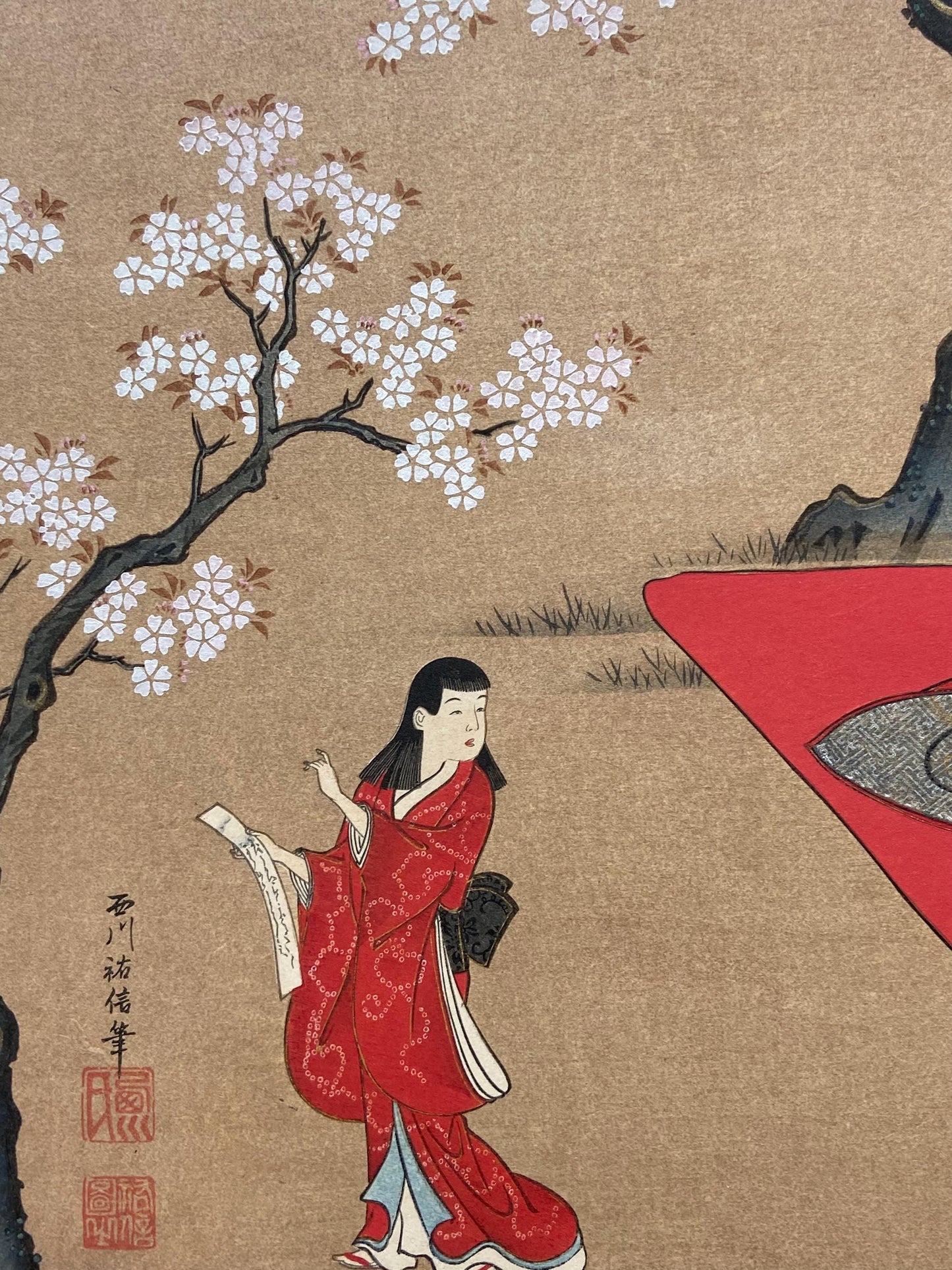 Japanese antique Ukiyoe, woodcut print, 1906, Japanese antique woodblock print, Nishikawa Sukenobu, from Ukiyoe-ha-gashu.