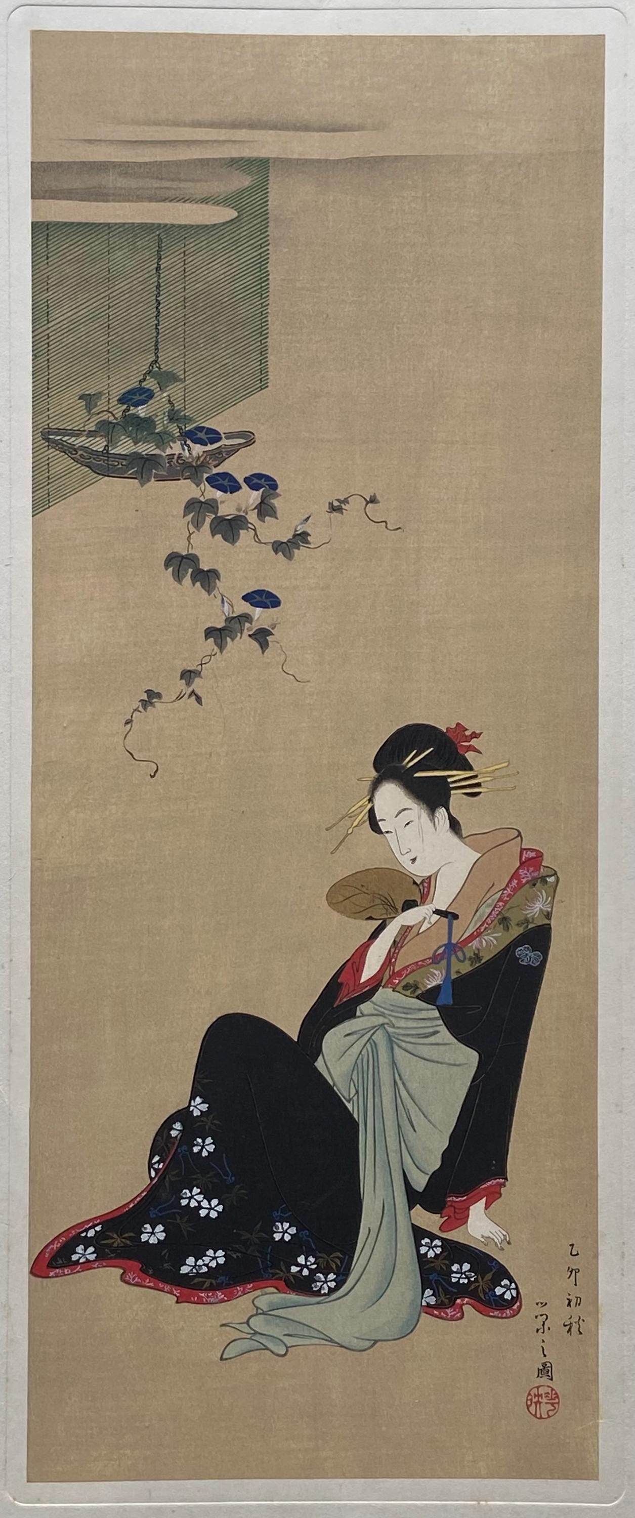 Japanese antique Ukiyoe, woodcut print, 1906, Japanese antique woodblock print, Hosoda Eishi, from Ukiyoe-ha-gashu.