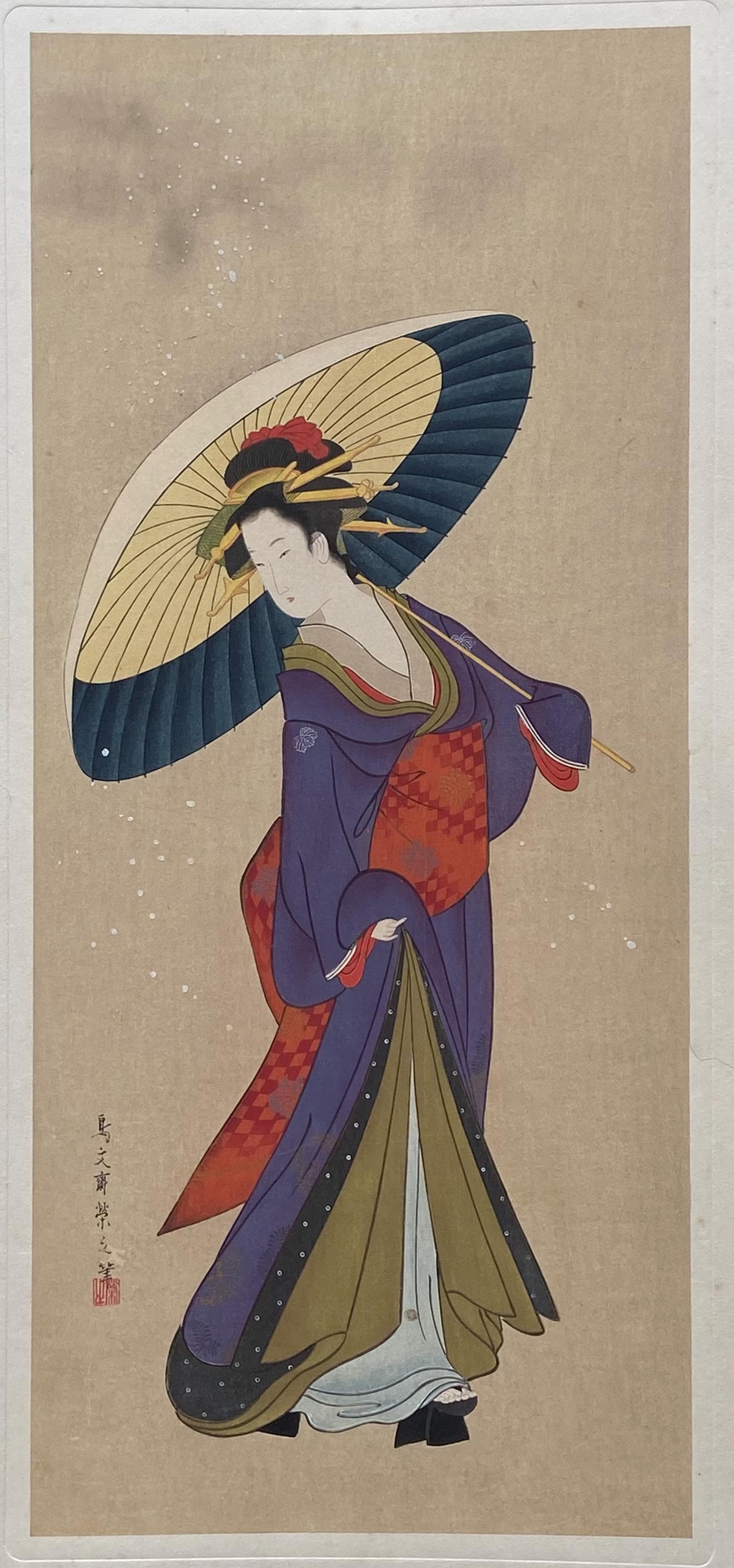 Japanese antique Ukiyoe, woodcut print, 1906, Japanese antique woodblock print, Hosoda Eishi, from Ukiyoe-ha-gashu.