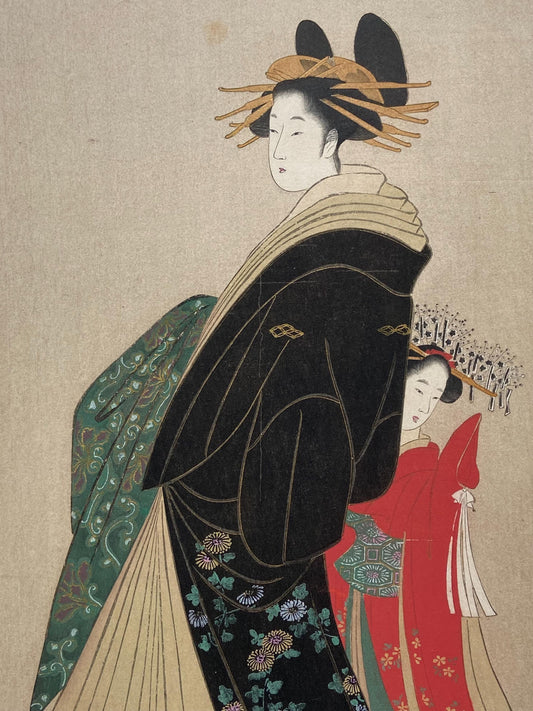 Japanese antique Ukiyoe, woodcut print, 1906, Japanese antique woodblock print, Choensai Eishin, from Ukiyoe-ha-gashu.