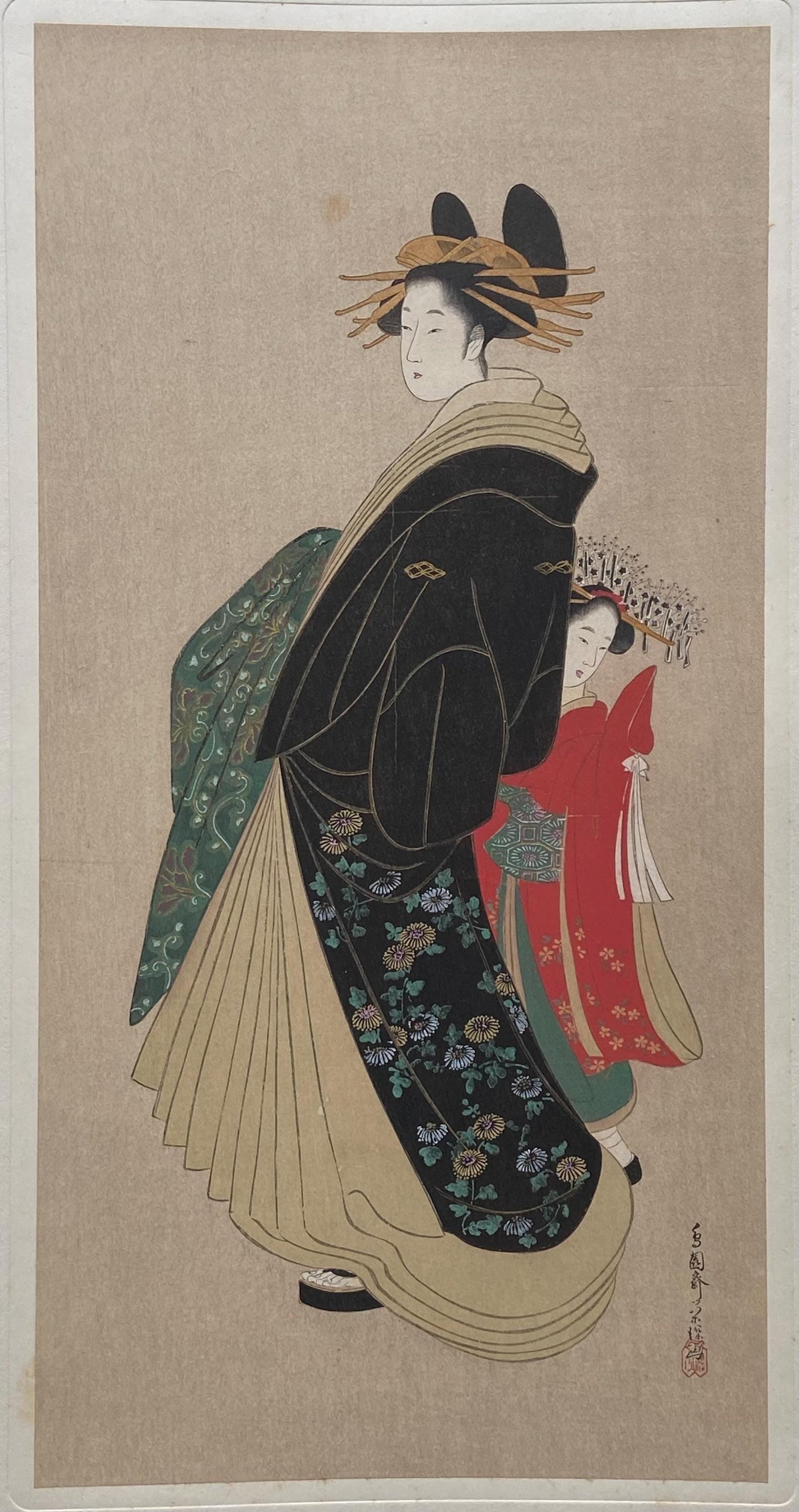 Japanese antique Ukiyoe, woodcut print, 1906, Japanese antique woodblock print, Choensai Eishin, from Ukiyoe-ha-gashu.