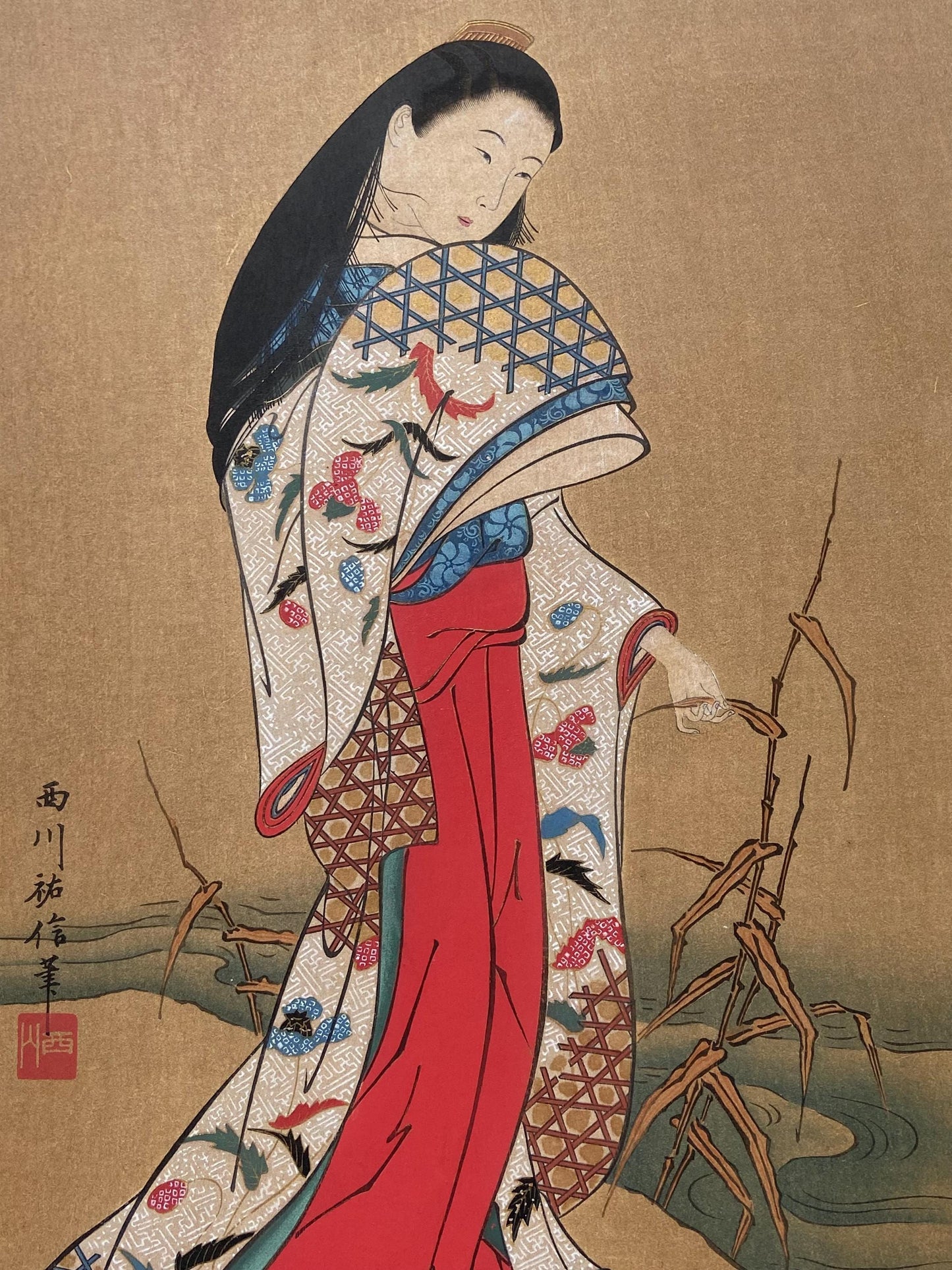 Japanese antique Ukiyoe, woodcut print, 1906, Japanese antique woodblock print, Nishikawa Sukenobu, from Ukiyoe-ha-gashu.