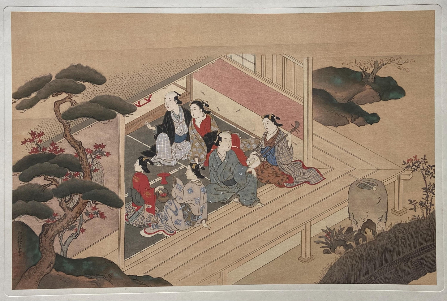 Japanese antique Ukiyoe, woodcut print, 1906, Japanese antique woodblock print, Nishikawa Sukenobu, from Ukiyoe-ha-gashu.