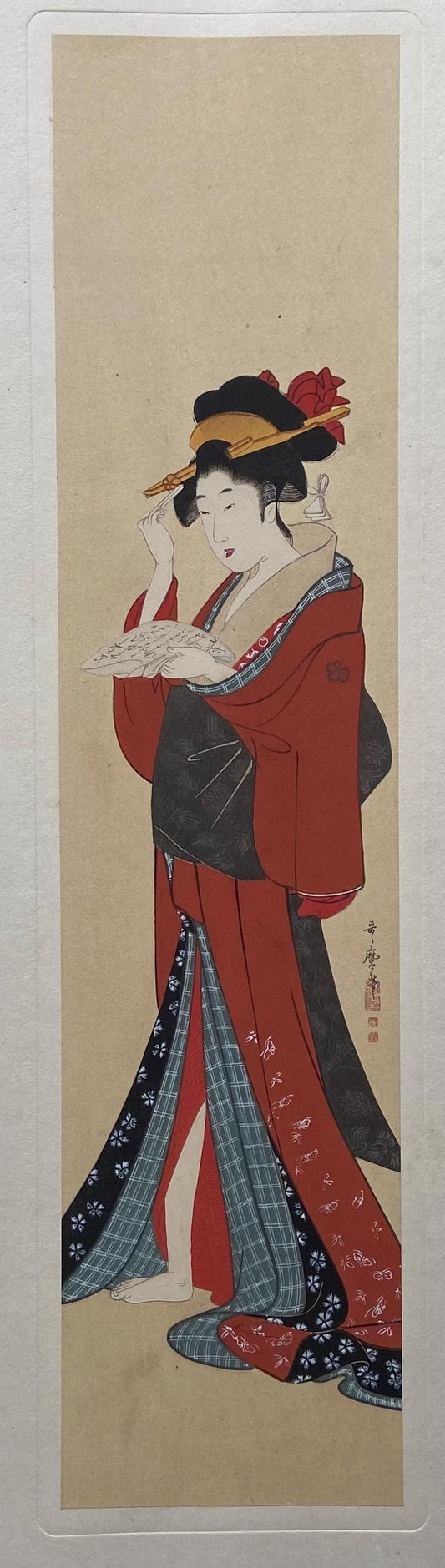 Japanese antique Ukiyoe, woodcut print, 1906, Japanese antique woodblock print, Kitagawa Utamaro, from Ukiyoe-ha-gashu.