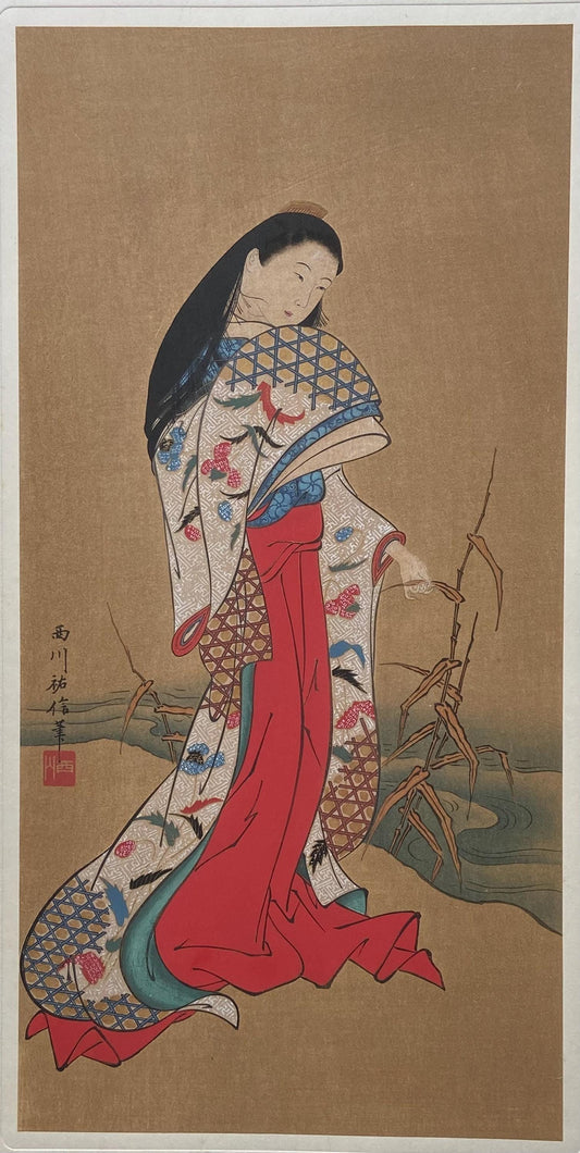 Japanese antique Ukiyoe, woodcut print, 1906, Japanese antique woodblock print, Nishikawa Sukenobu, from Ukiyoe-ha-gashu.