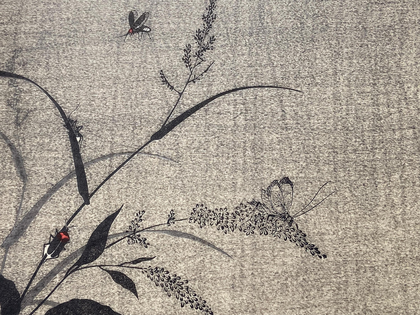 Japanese Ukiyoe, woodcut print, Utamaro, "Tree Cricket (Matsumushi) and Firefly (Hotaru)"