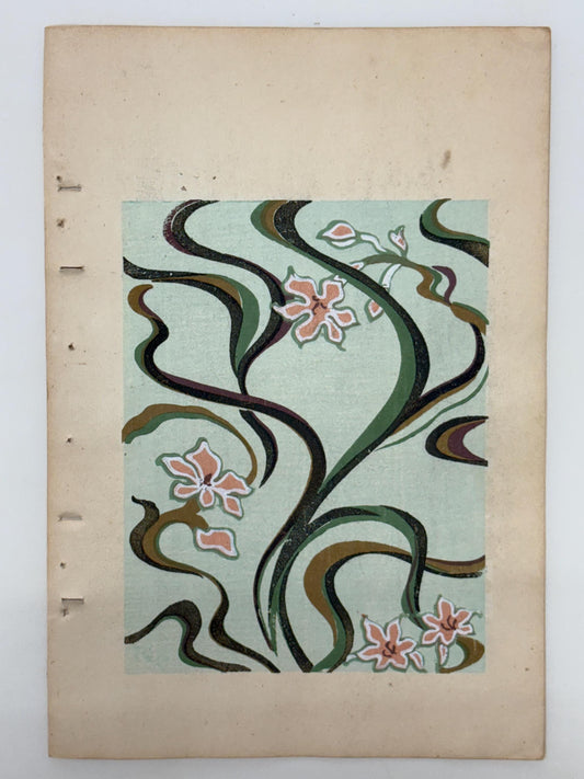 Japanese Antique Original Woodcut Print, Japanese design, Around 1900, Shin-Bijutsukai 10, Antique Japanese print, Kimono Design.