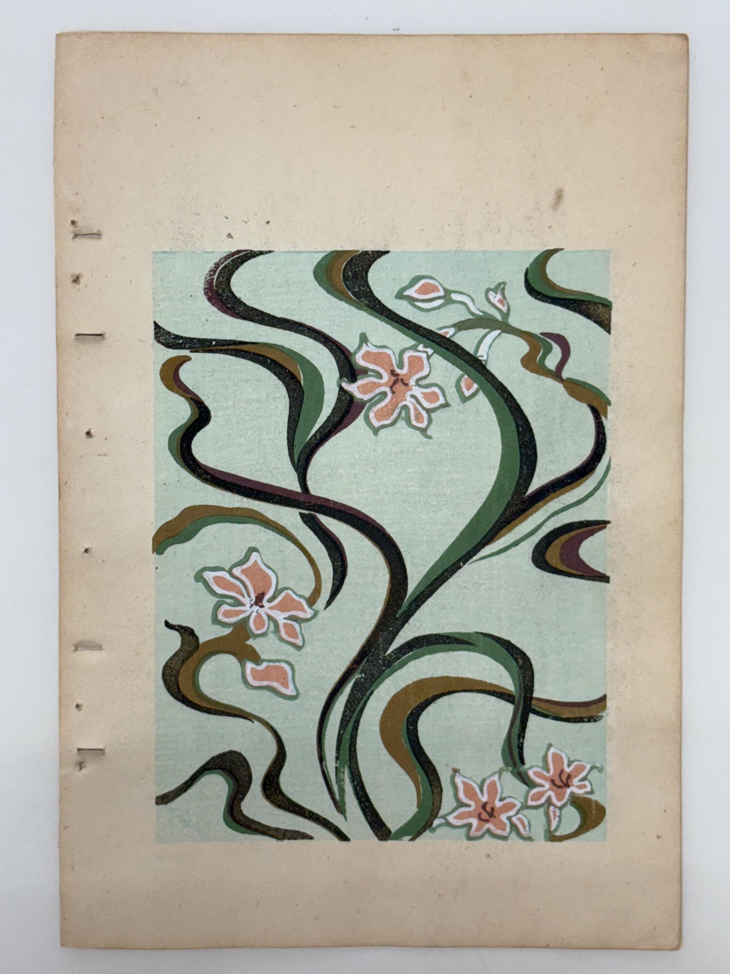 Japanese Antique Original Woodcut Print, Japanese design, Around 1900, Shin-Bijutsukai 10, Antique Japanese print, Kimono Design.