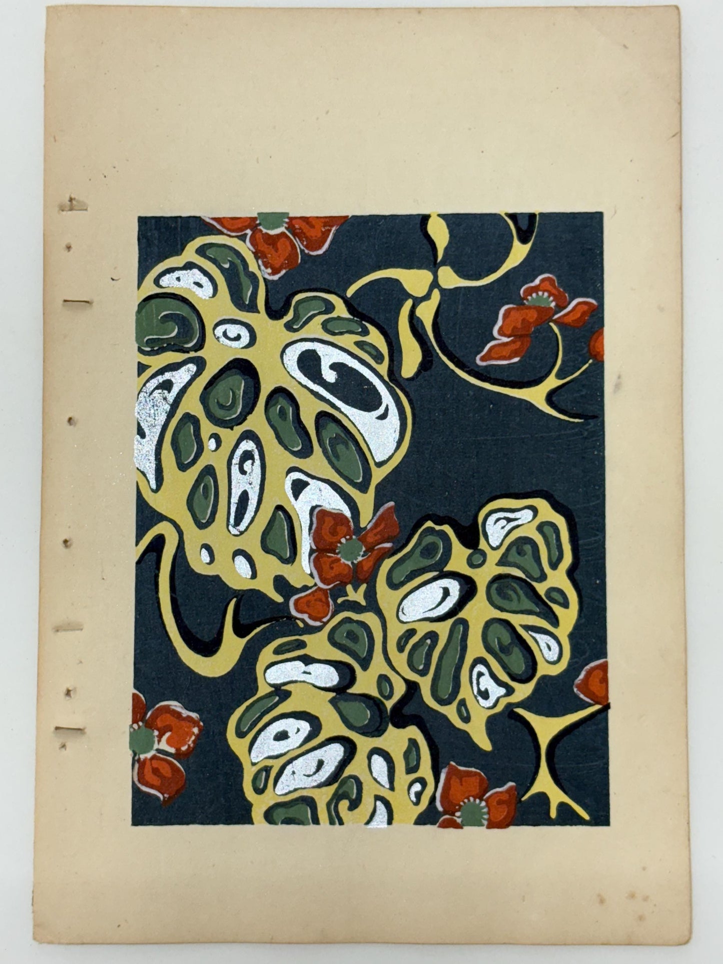 Japanese Antique Original Woodcut Print, Japanese design, Around 1900, Shin-Bijutsukai 12, Antique Japanese print, Kimono Design.