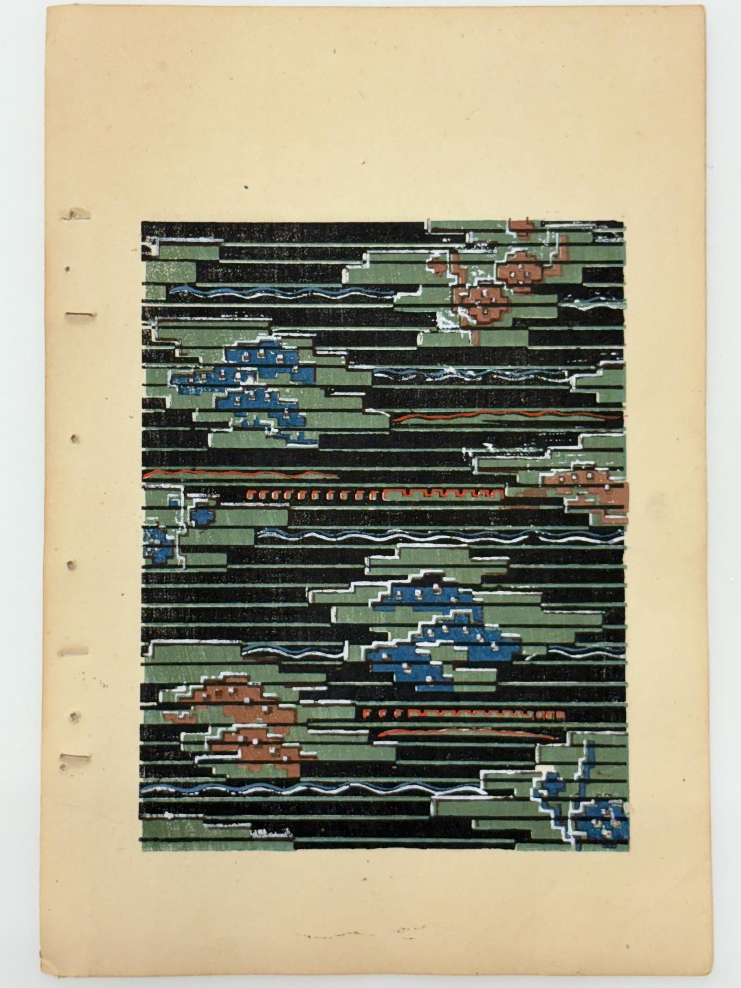 Japanese Antique Original Woodcut Print, Japanese design, Around 1900, Shin-Bijutsukai 12, Antique Japanese print, Kimono Design.