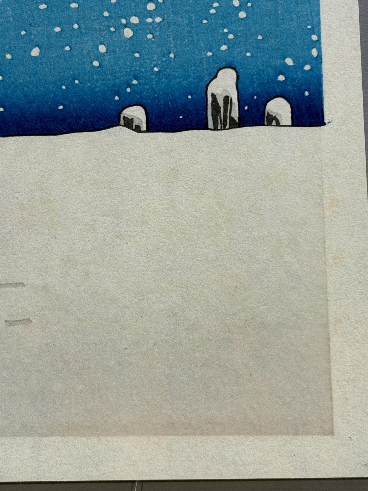 Japanese Ukiyoe, woodcut print, Hiroshige, "Evening Snow at Asakusa, triptych", Woodcut print.