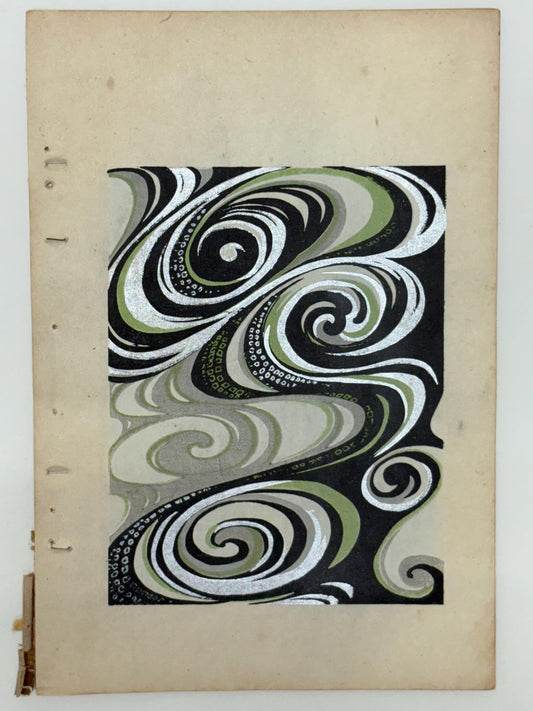 Japanese Antique Original Woodcut Print, Japanese design, Around 1900, Shin-Bijutsukai 9, Antique Japanese print, Kimono Design.