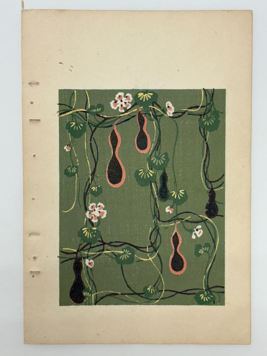 Japanese Antique Original Woodcut Print, Japanese design, Around 1900, Shin-Bijutsukai 10, Antique Japanese print, Kimono Design.