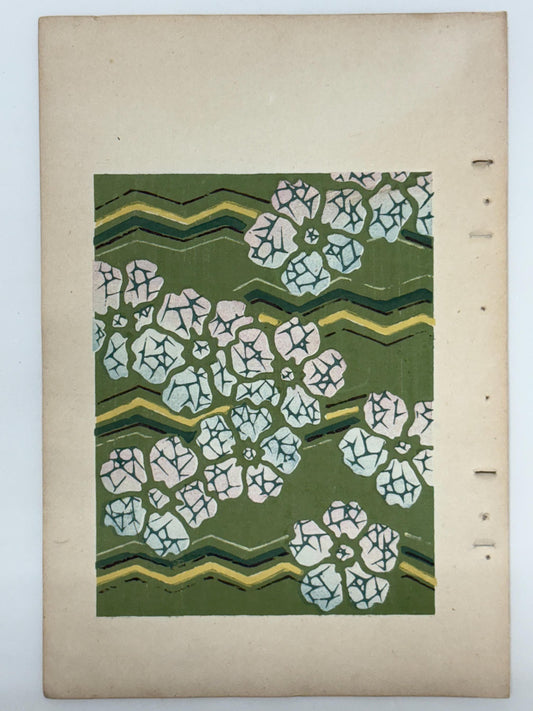Japanese Antique Original Woodcut Print, Japanese design, Around 1900, Shin-Bijutsukai 10, Antique Japanese print, Kimono Design.