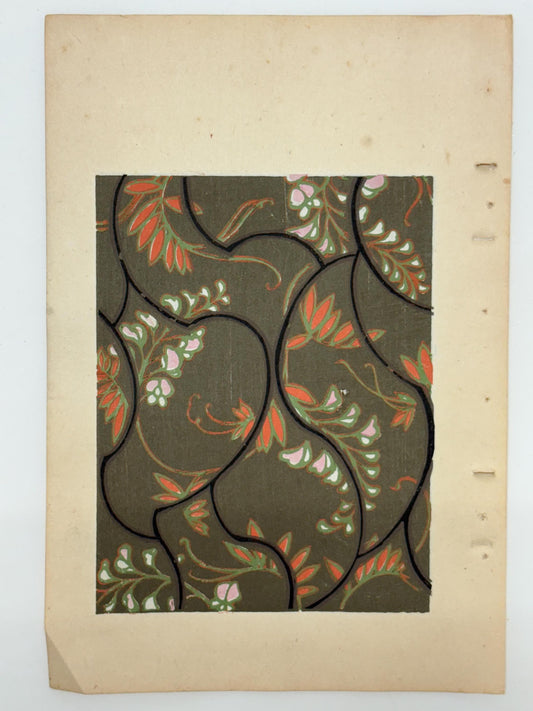 Japanese Antique Original Woodcut Print, Japanese design, Around 1900, Shin-Bijutsukai 10, Antique Japanese print, Kimono Design.