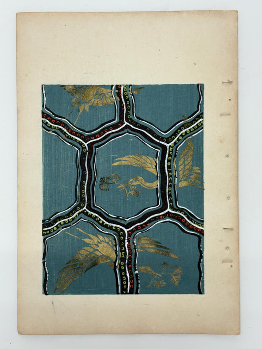 Japanese Antique Original Woodcut Print, Japanese design, Around 1900, Shin-Bijutsukai 12, Antique Japanese print, Kimono Design.