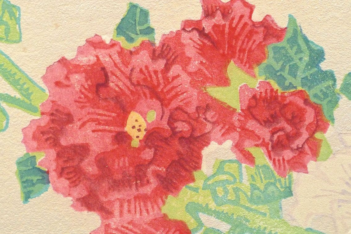 1932, Ukiyoe, Original Sōsaku-hanga, Woodblock print, Kotozuka Eiichi, "Hollyhock"