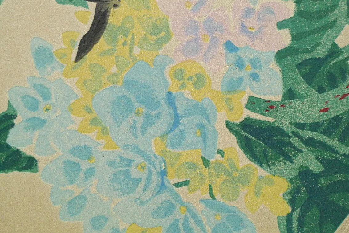 1932, Ukiyoe, Original Sōsaku-hanga, Woodblock print, Kotozuka Eiichi, "Hydrangeat"