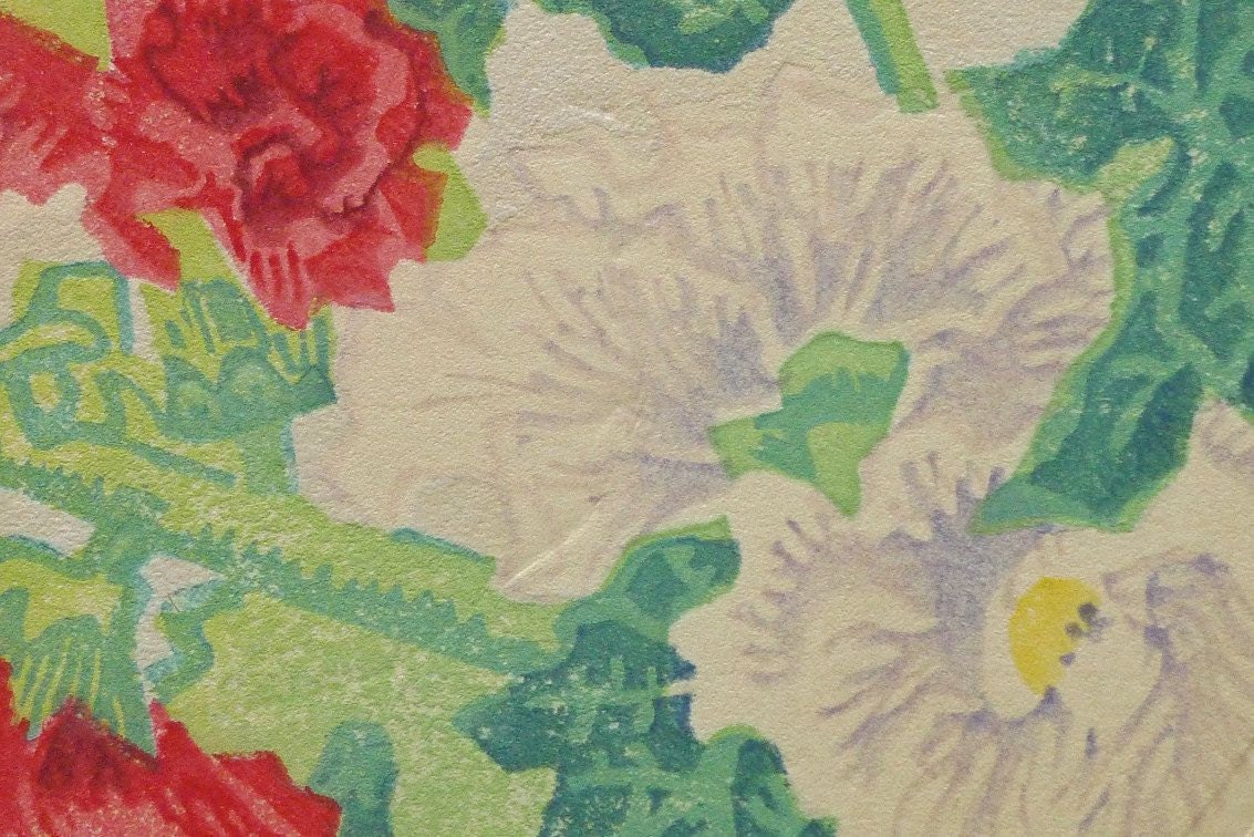 1932, Ukiyoe, Original Sōsaku-hanga, Woodblock print, Kotozuka Eiichi, "Hollyhock"