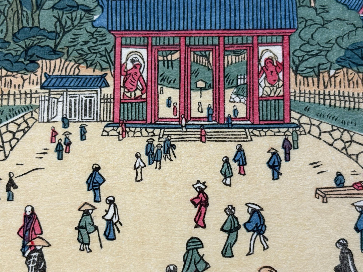 Japanese Ukiyo-e Woodblock print,, Utagawa Toyoharu, "Niô gate at Ueno" from the series "Edo meisho" (Celebrated places of Edo)
