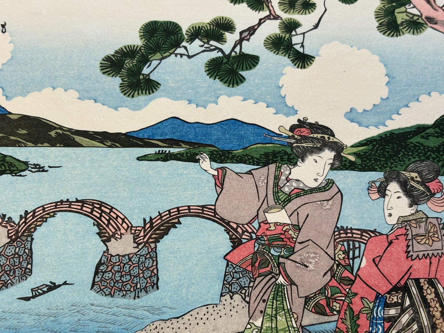 Japanese Ukiyoe, woodcut print, Kunisada, "Kintai bridge"