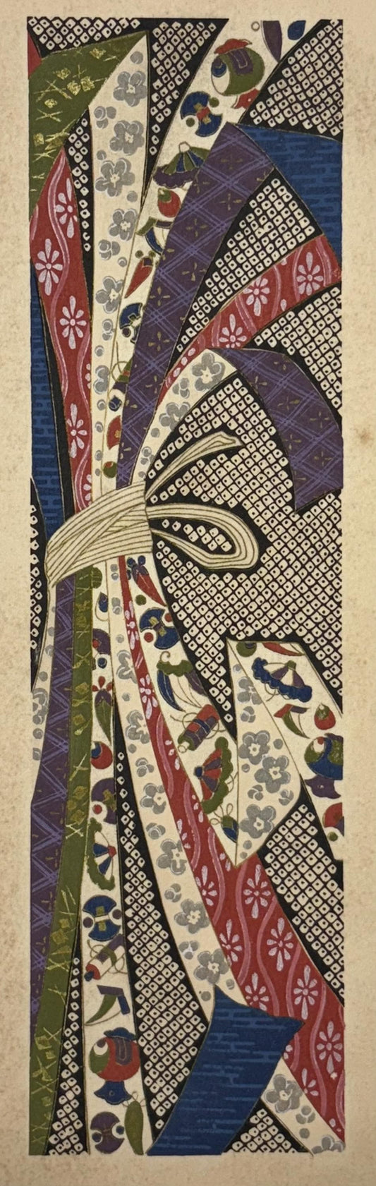 Japanese antique woodblock print, Design, 1937, Kawarazaki Kodo, Kimono design. 2-19