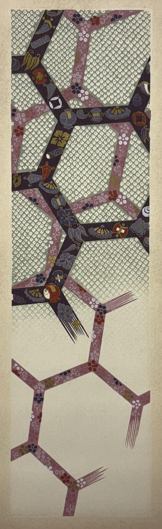 Japanese antique woodblock print, Design, 1937, Kawarazaki Kodo, Kimono design. 2-15