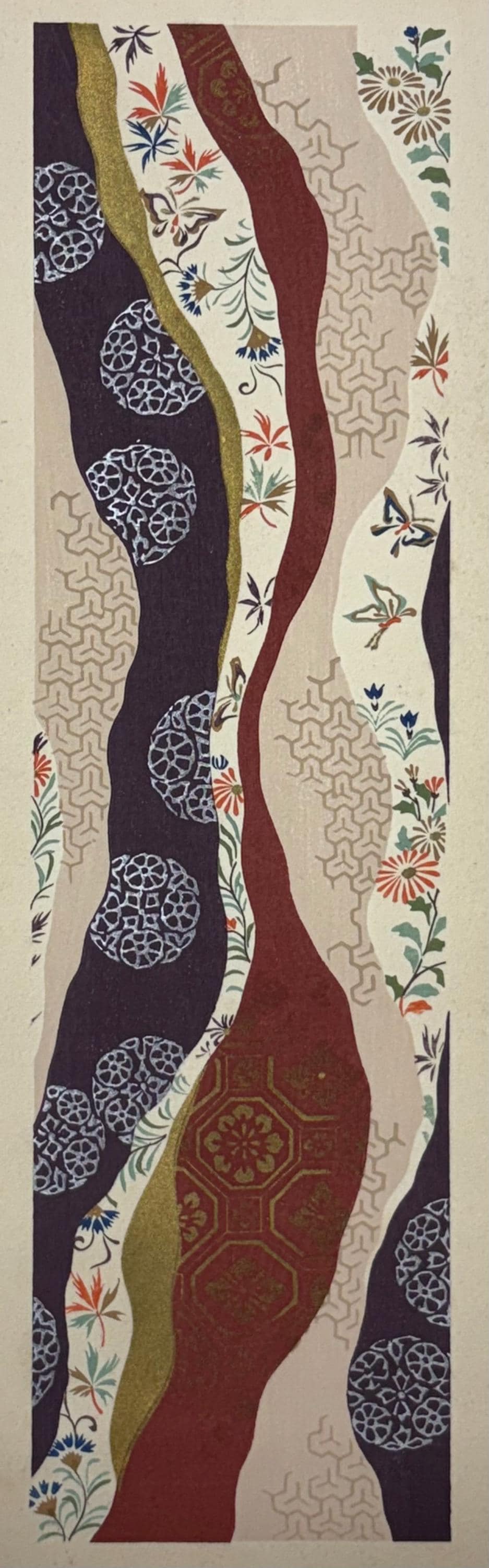 Japanese antique woodblock print, Design, 1937, Kawarazaki Kodo, Kimono design. 2-10