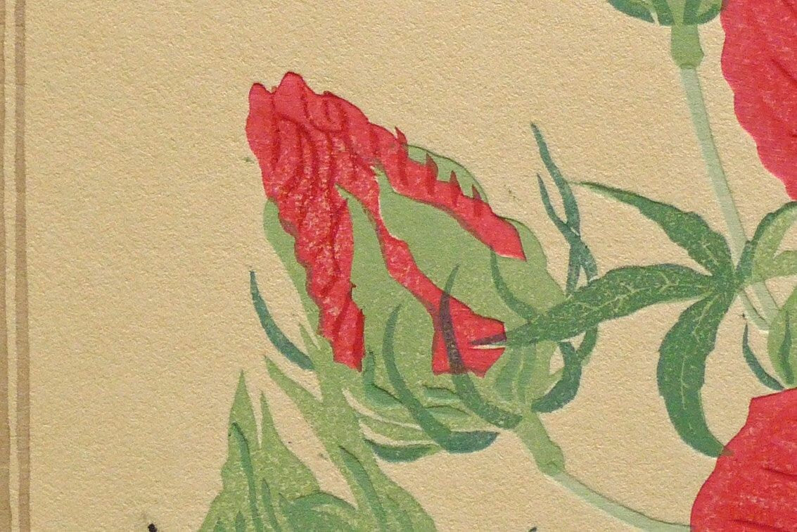 1932, Ukiyoe, Original Sōsaku-hanga, Woodblock print, Tomikichiro Tokuriki, "Hibiscus coccineus"