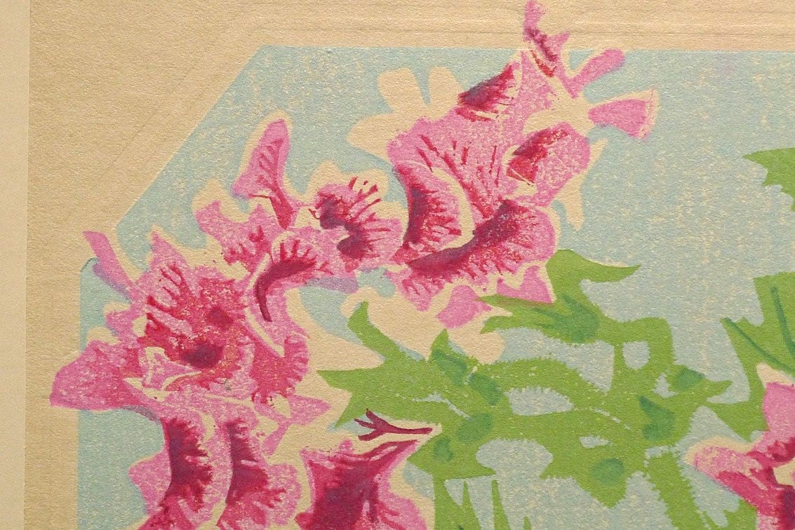 1932, Ukiyoe, Original Sōsaku-hanga, Woodblock print, Eichi Kotozuka, "Pelargonium"