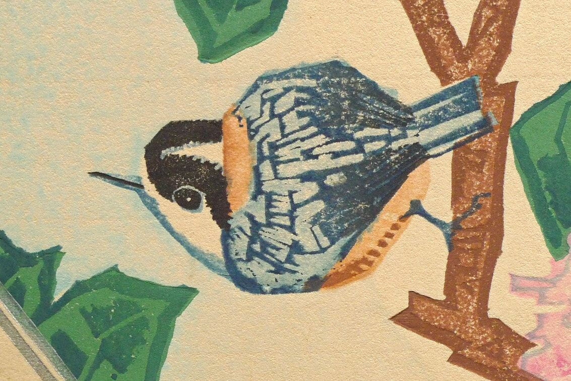 1932, Ukiyoe, Original Sōsaku-hanga, Woodblock print, Eichi Kotozuka, "Camellia"