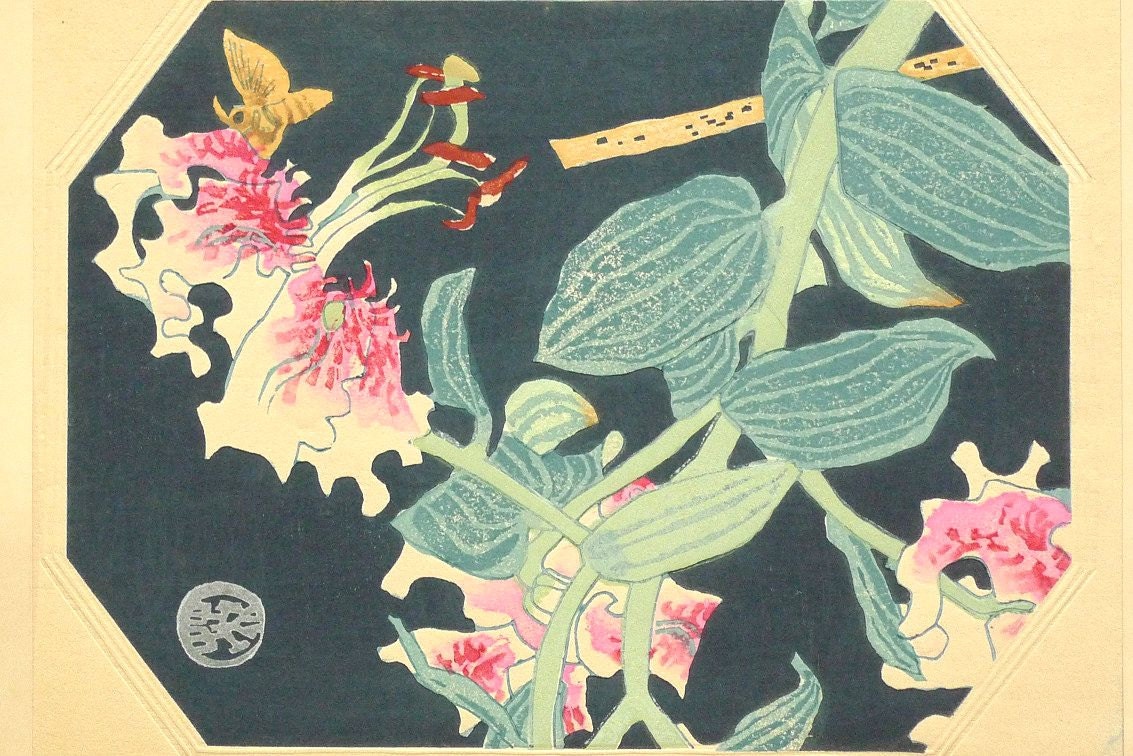 1932, Ukiyoe, Original Sōsaku-hanga, Woodblock print, Eichi Kotozuka, "Lilium speciosum"