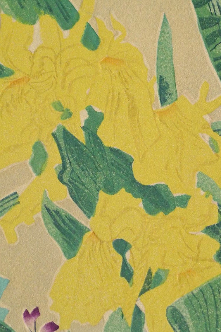 1932, Ukiyoe, Original Sōsaku-hanga, Woodblock print, Eichi Kotozuka, "Yellow iris"