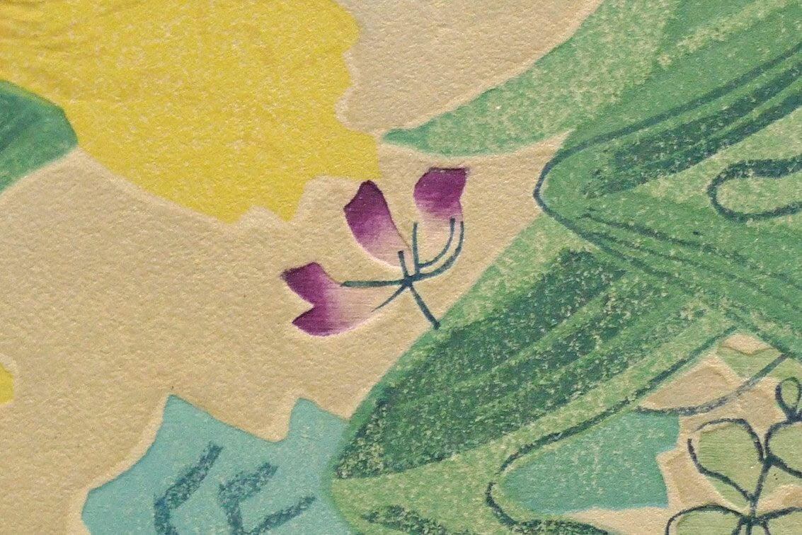 1932, Ukiyoe, Original Sōsaku-hanga, Woodblock print, Eichi Kotozuka, "Yellow iris"