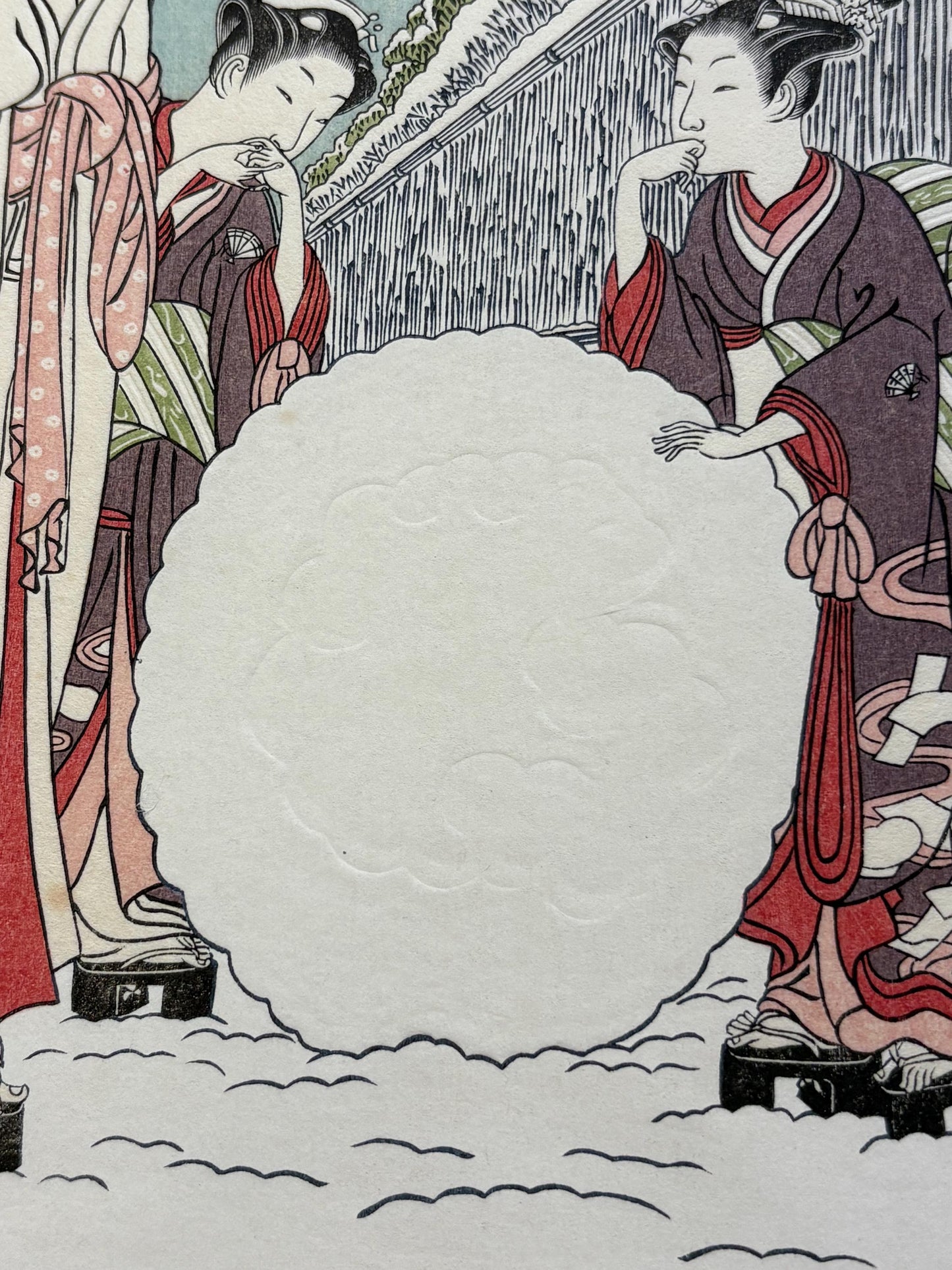 Japanese Ukiyoe, woodcut print, Suzuki Harushige (alias Shiba Kôkan), "Sight after snow"