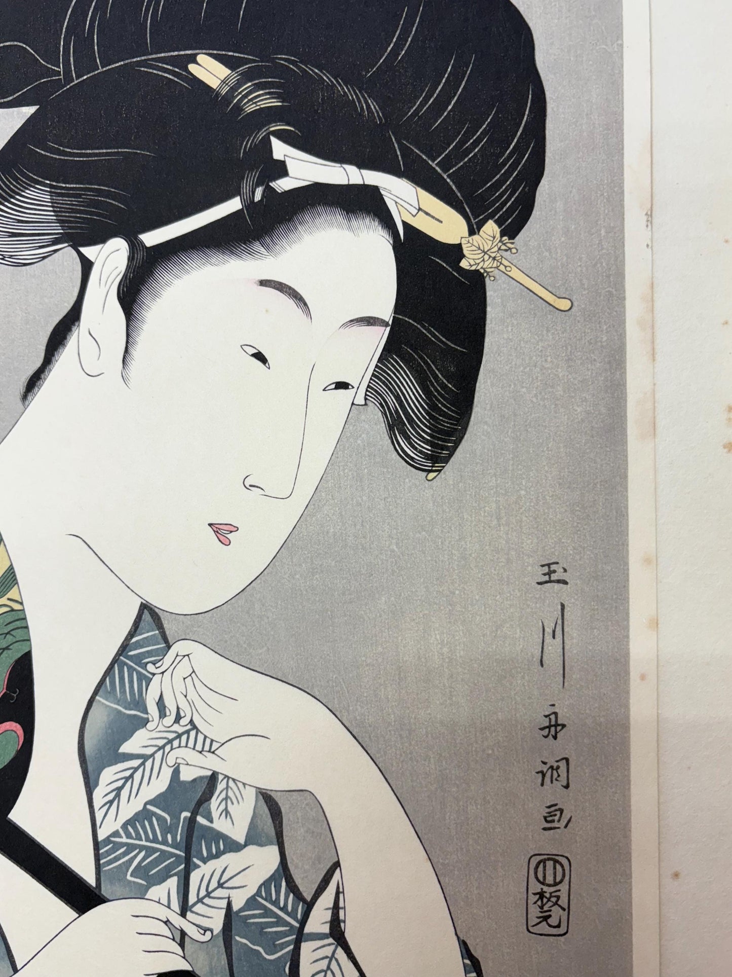 Japanese Ukiyoe, Woodblock print, antique, Tamagawa Shucho,  "An Elegant Series of Amulet Painting, Rabbit and Cock"