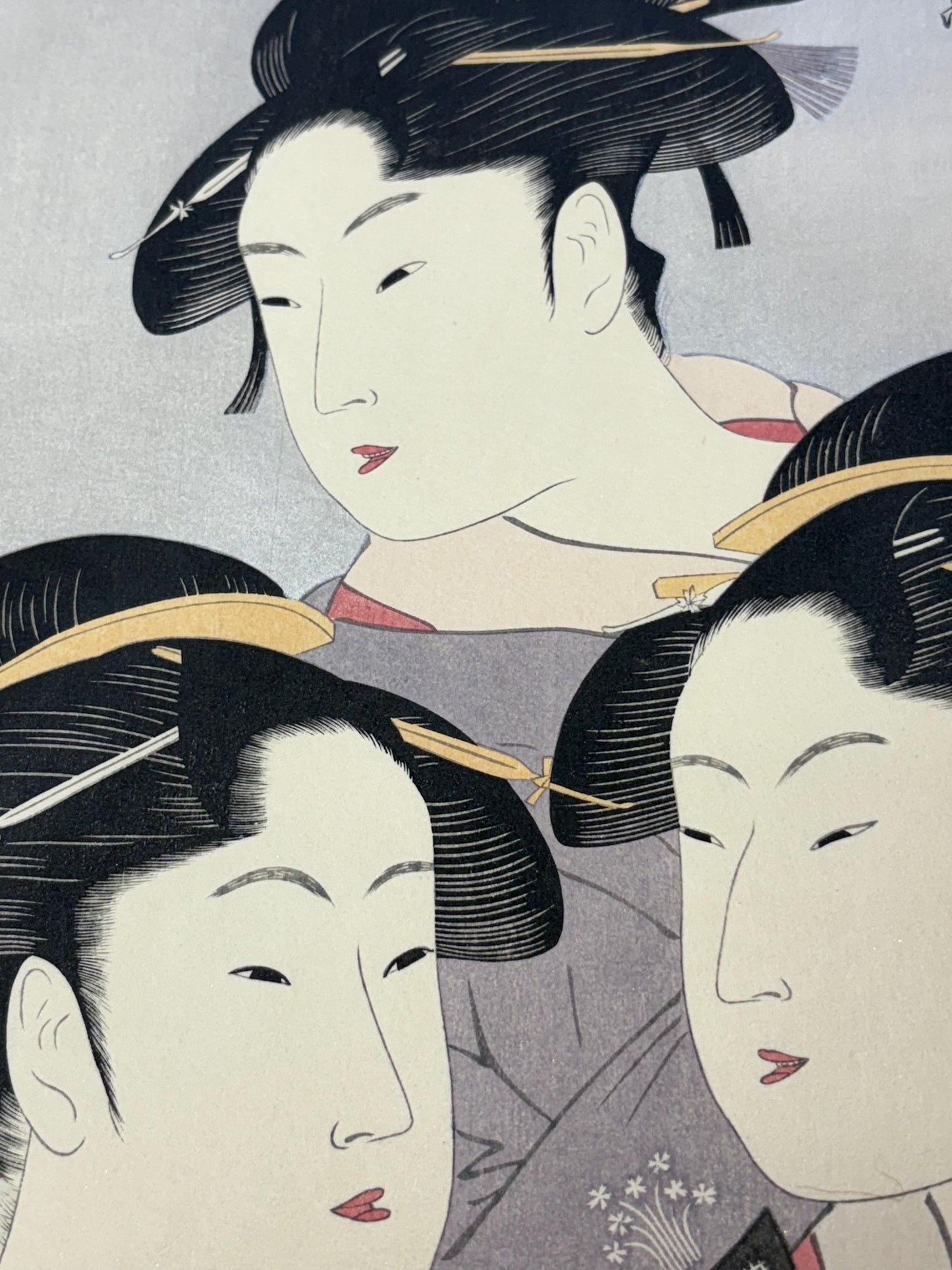 Japanese Ukiyoe, Woodblock print, antique, Kitagawa Utamaro,  "Three Beauties of the Present Day (Tôji san bijin)"